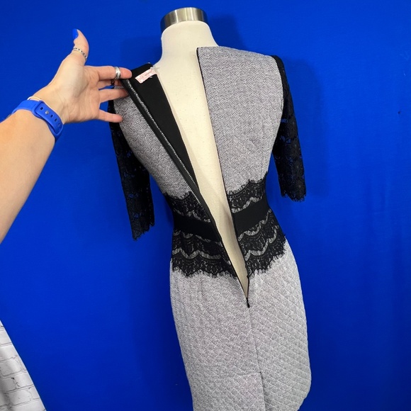 👗|•TRAFFIC PEOPLE•| Beautiful Quilted Tweed Lace Trim Dress Size 'Small' (XS) - Picture 7 of 9